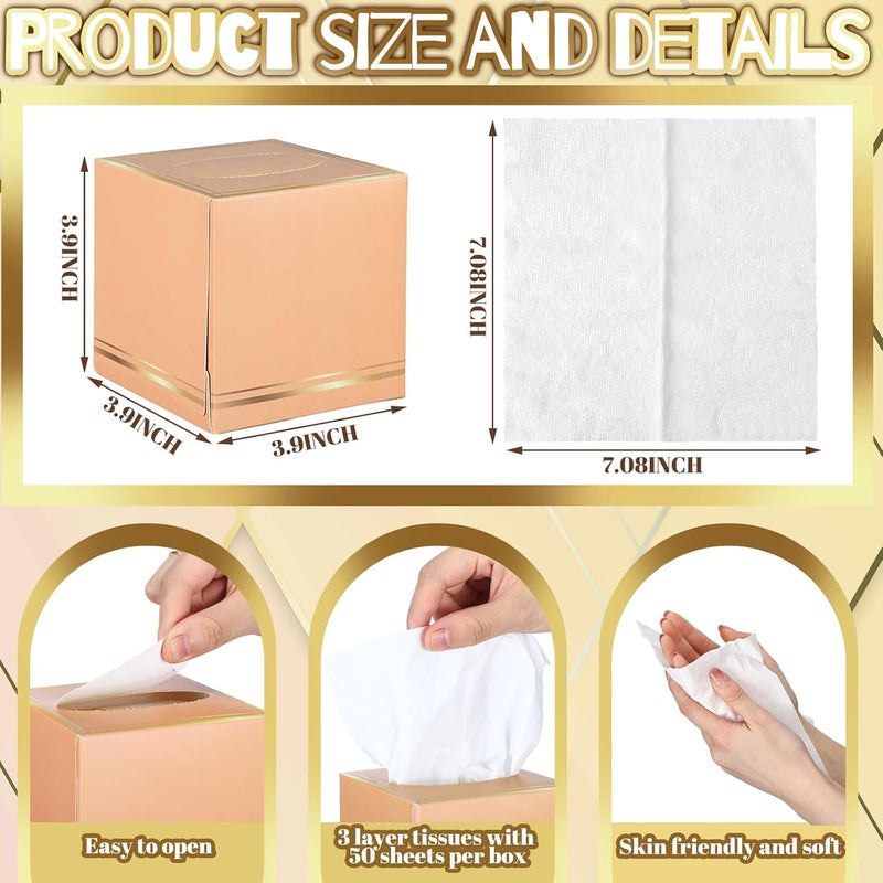 Fourluoo 12 Pack Facial Tissues Cube Boxes Face Box 600 Sheets 3 Ply Soft Paper Square Tissues Bulk for Car Pocket Toilet Household Bedroom Family (Morandi Color) - Image 3